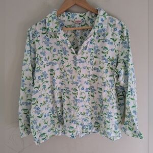 Cath Kidston White Floral Spring Button-Up Blouse Size L